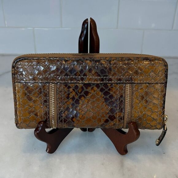 Michael Kors Wallet Leather Snake Moxley Brown Python Full Zip Continental - Picture 4 of 16